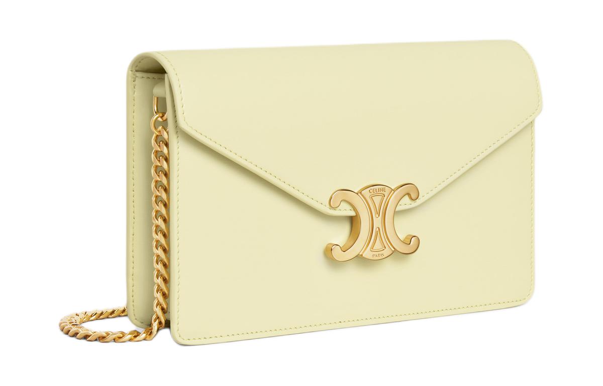CELINE Cow Leather Shoulder Bag Crossbody Bag Wallets Mini Women's Light Yellow