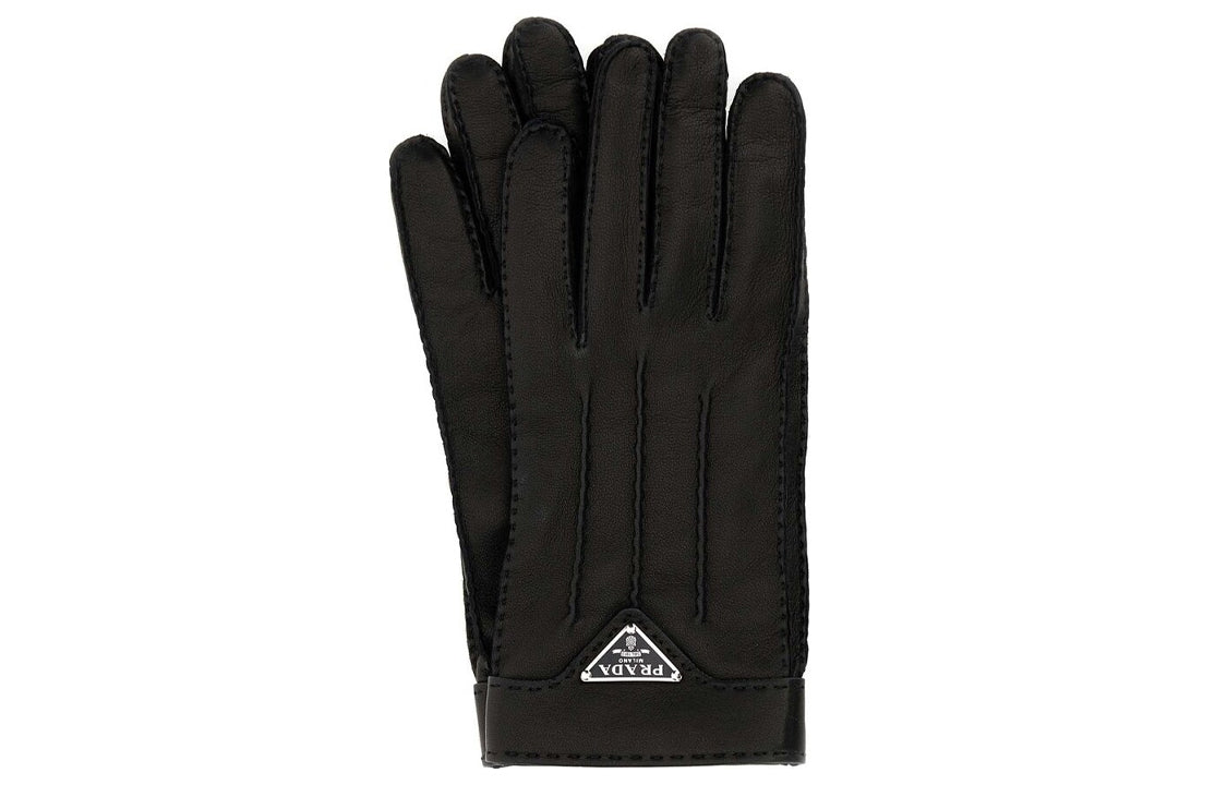 PRADA Enamel logo Leather Gloves