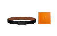 HERMES Togo Calfskin Double-Sided Leather Belt Unisex Black/Gold Width: 3.8cm