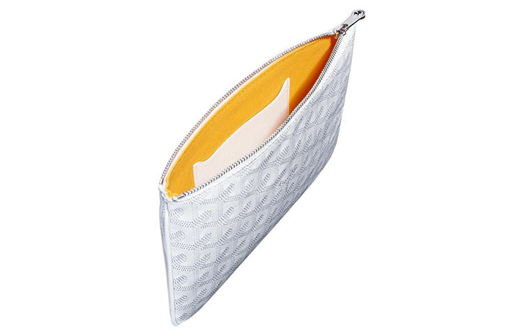 GOYARD SENAT Canvas With Leather Toiletry Bags Storage Bags Clutches Small Size Unisex White