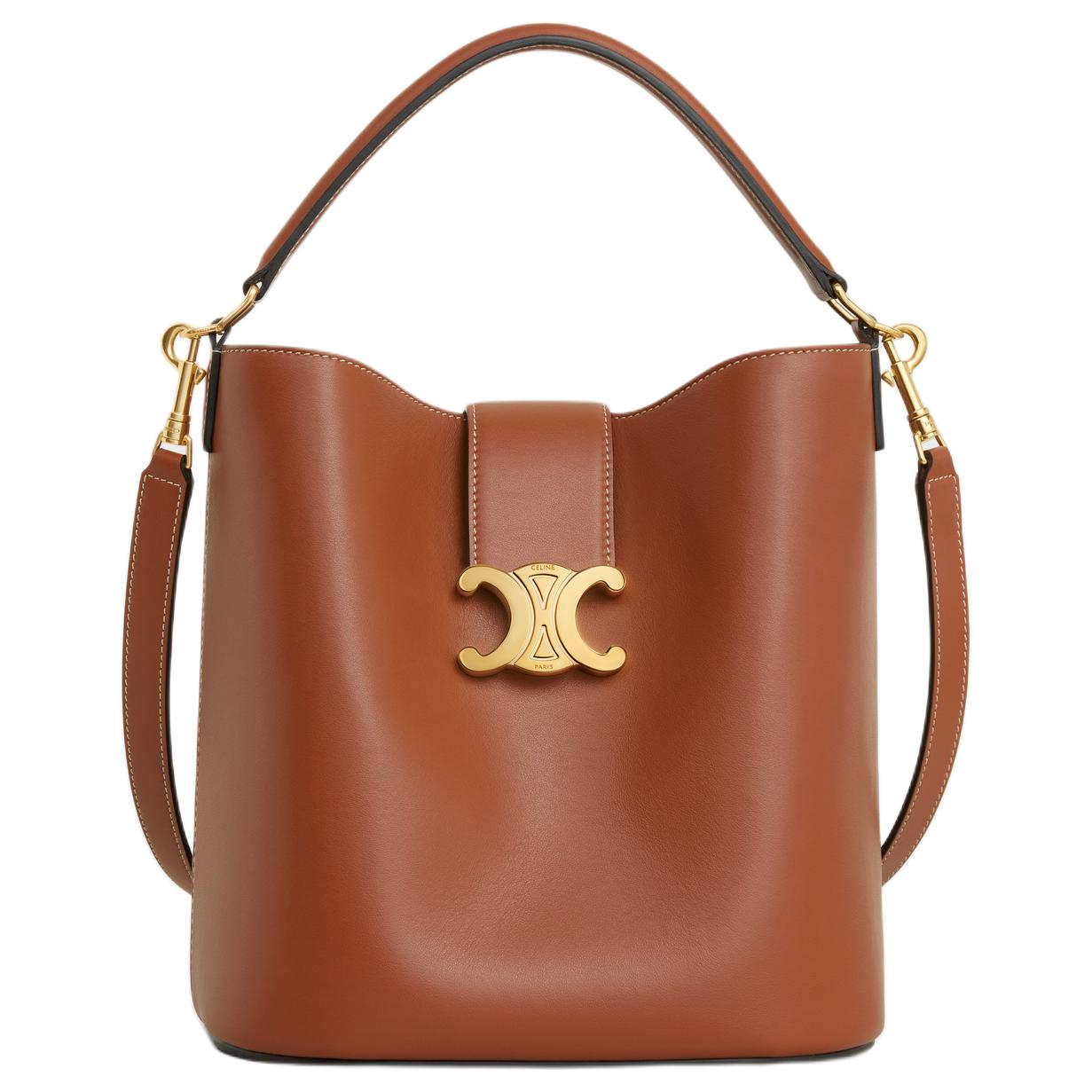 CELINE Calfskin Shoulder Bag Crossbody Bag Handbag Medium Size Women's Tan Brown
