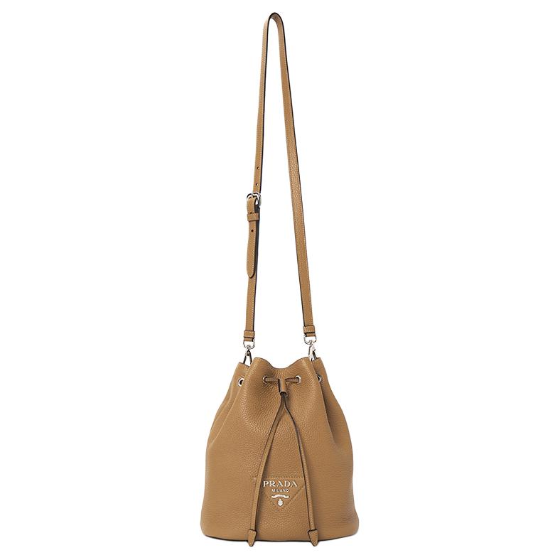 PRADA Cow Leather Bucket Bag, Shoulder Bag Women's Brown