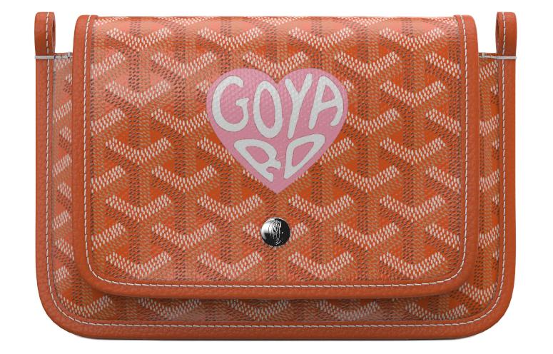 GOYARD Plumet Canvas With Leather Envelope Bag Crossbody Bag Shoulder Bag Unisex Orange With Light Pink Heart Design