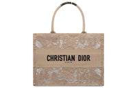DIOR BookTote Embroidery Tote Bag Shopping Bag Handbag Medium Size Women's Greige