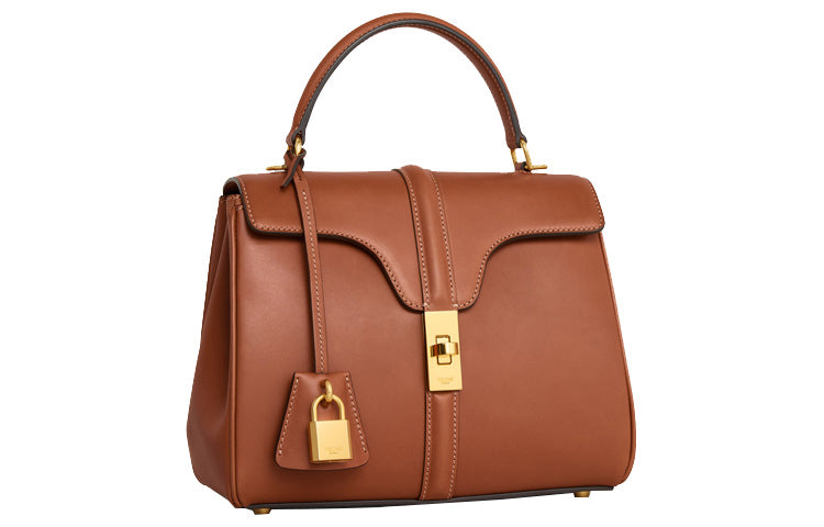 CELINE 16 Cow Leather Shoulder Bag, Crossbody Bag, Handbag Small Size Women's Tawny