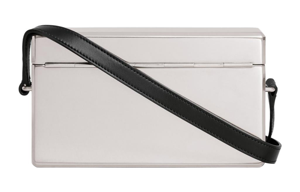 CELINE Aluminous Cow Leather Patchwork Metal Box Shoulder Bag Crossbody Bag Men's Silver/Black