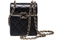 CHANEL Sheepskin Makeup Bag Shoulder Bag Crossbody Bag Small Size Women's Black