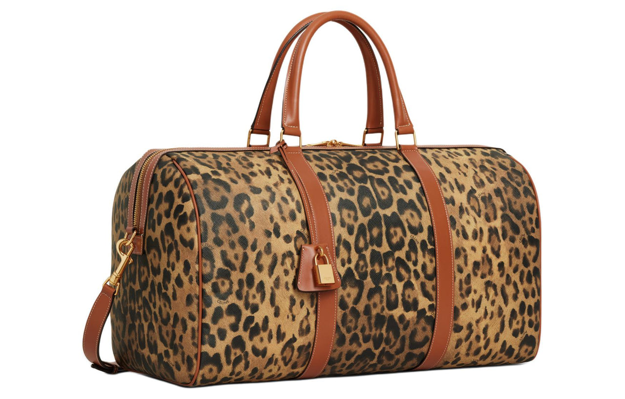 CELINE Artificial Leather One Shoulder Crossbody Portable Travel Bag Medium Size Men's Leopard