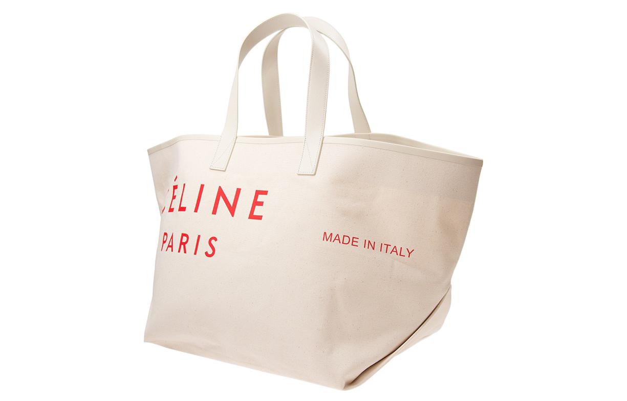 CELINE Canvas Tote Canvas Bag Shoulder Bag Shopping Bag Large Size Women's White