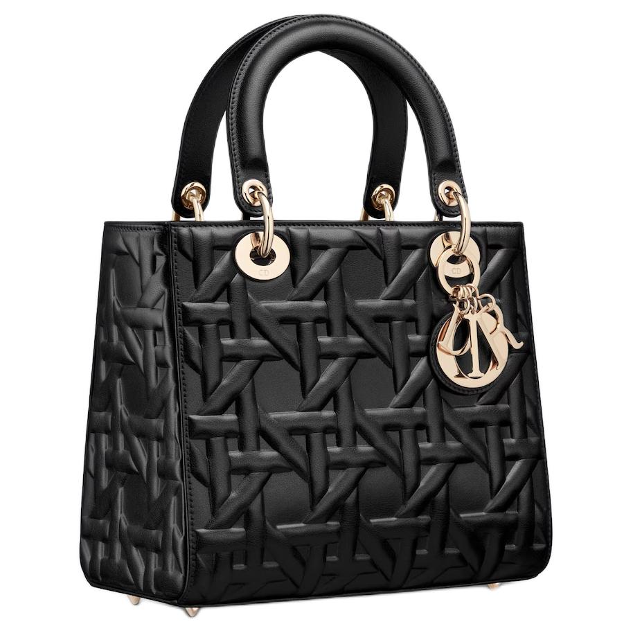 DIOR Lady Dior Calfskin Shoulder Bag Crossbody Bag Handbag Medium Size Women's Black