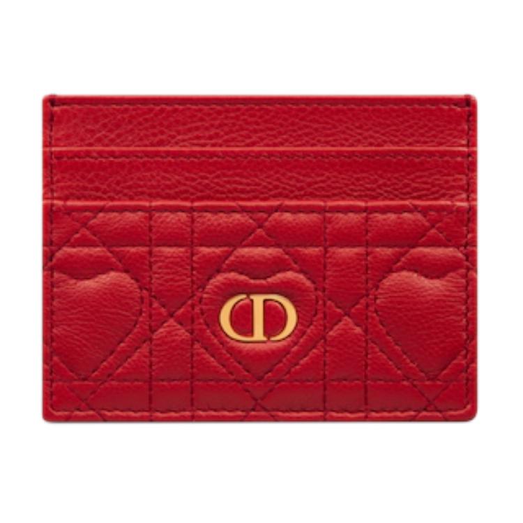 DIOR Caro Calfskin Card Holder Women's Red