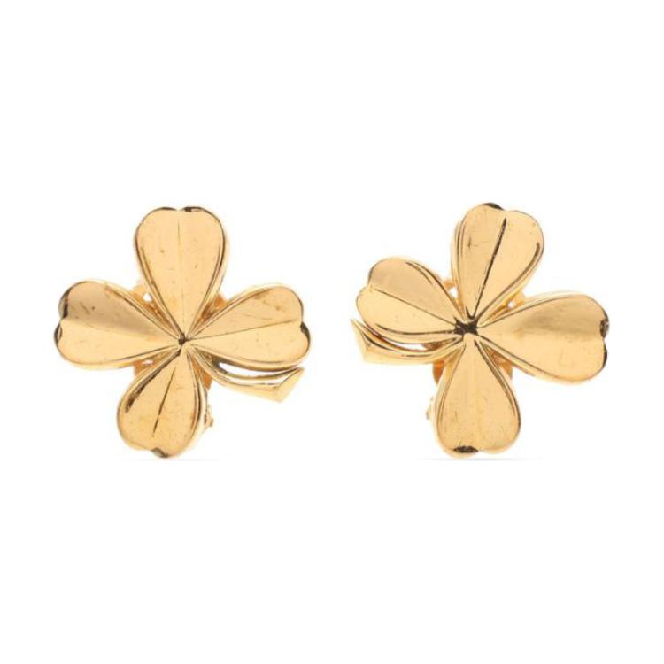 CHANEL 1995 Plated Clover Clip On Earrings Costume Earrings