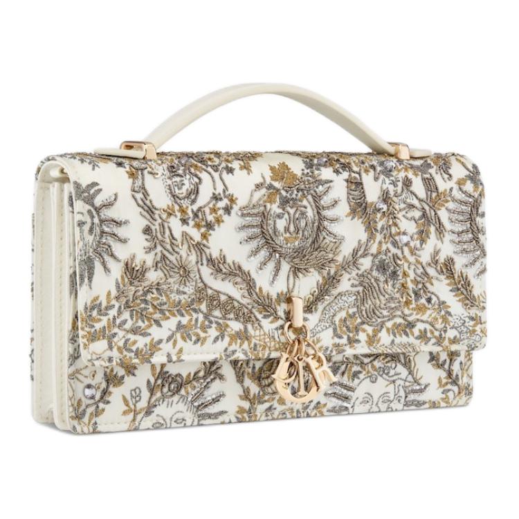 DIOR Embroidery Shoulder Bag Crossbody Bag Handbag Mini Women's White Multicolor
