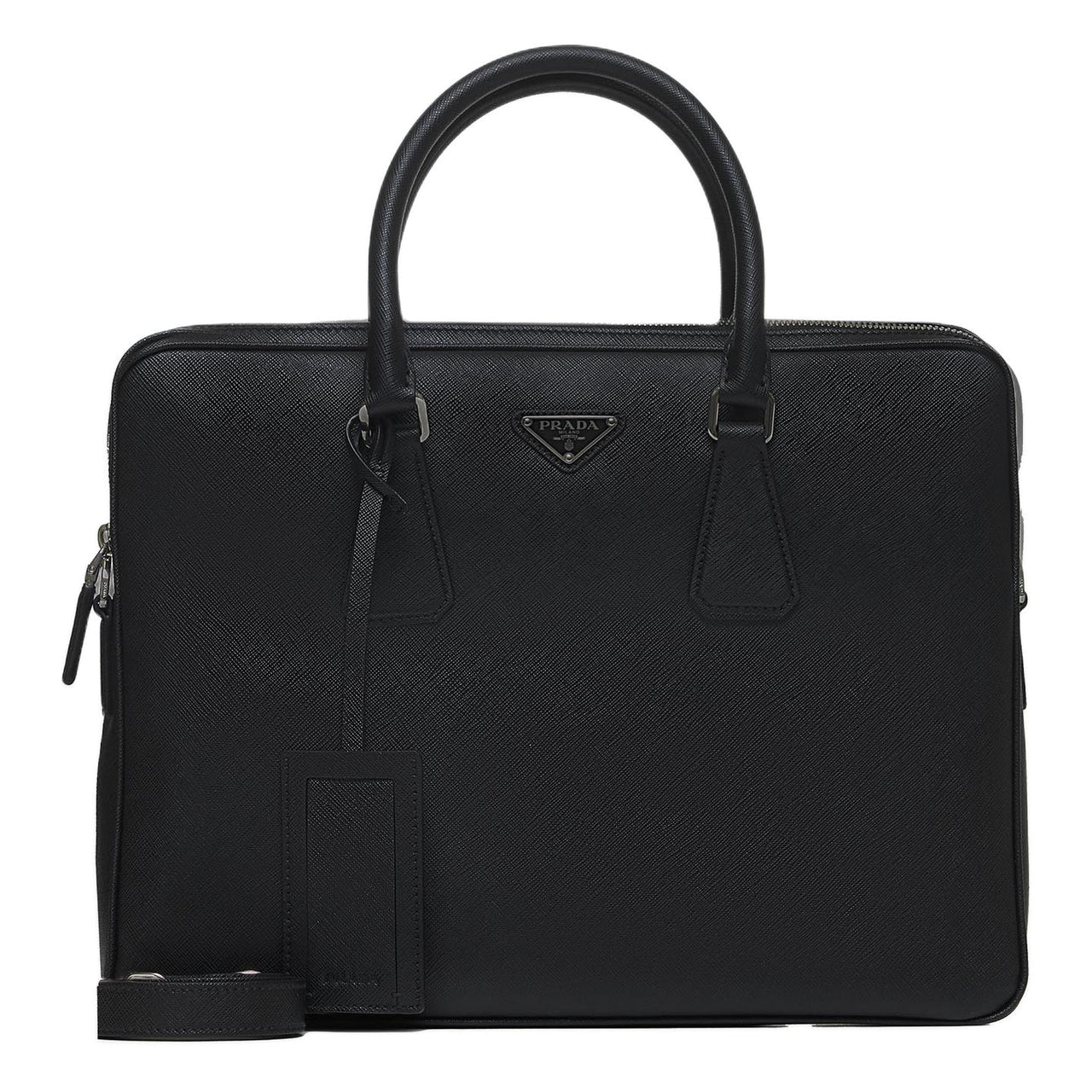 PRADA Calfskin One Shoulder Crossbody Portable Briefcase Men's Black