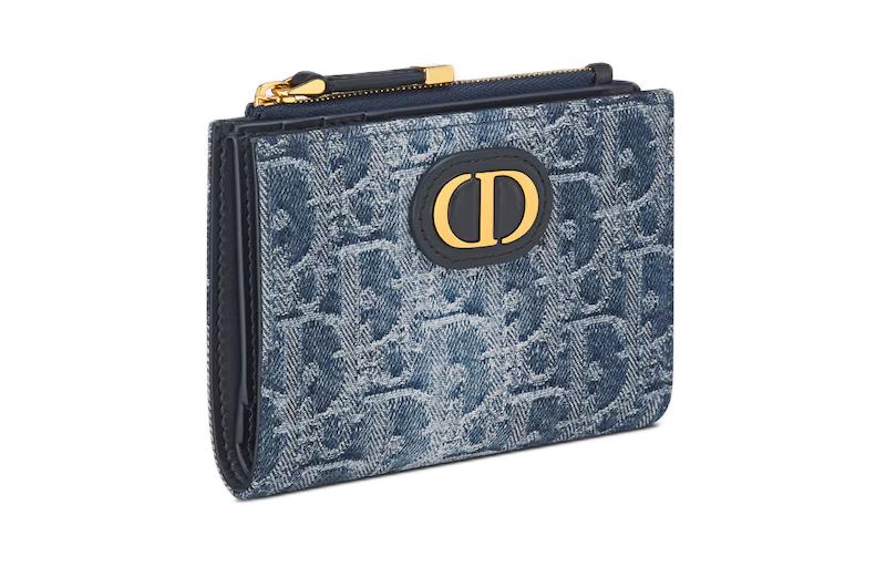 DIOR 30 MontaigneOBLIQUE Jacquard Denim With Canvas Wallet Women's Blue