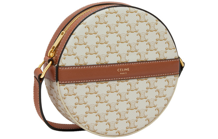 CELINE Canvas With Lambskin Round Cake Bag Shoulder Bag Crossbody Bag Women's White