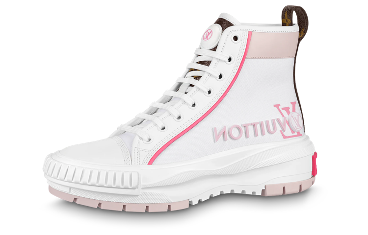 حذاء رياضي نسائي من LOUIS VUITTON Squad Ankle Sneakers باللون الأبيض والوردي