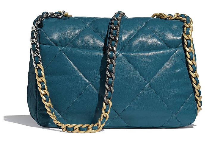 CHANEL 19Bag Goatskin Handbag Shoulder Bag Crossbody Bag Large Size Women's Dark Green