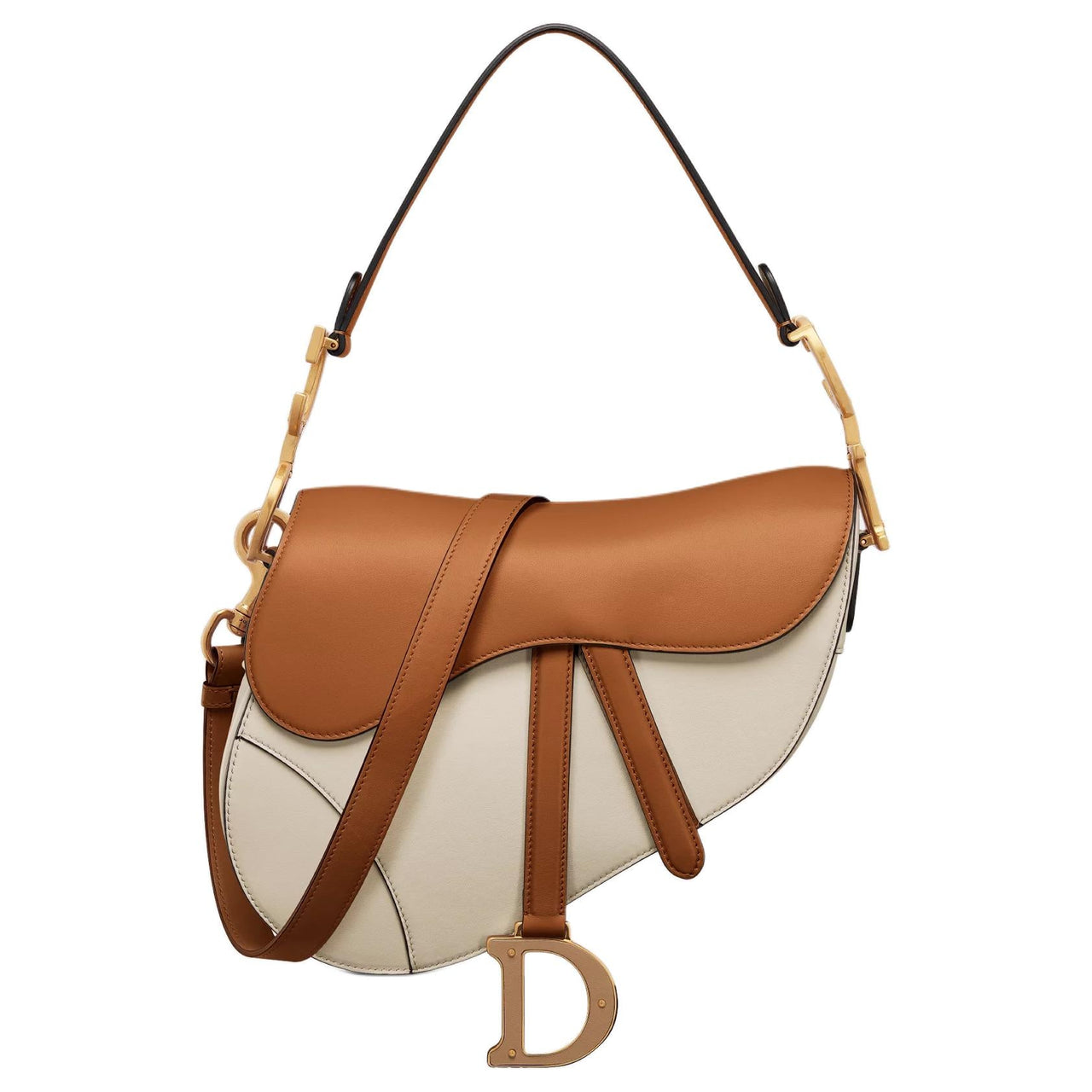 DIOR Saddle Two-Tone Soft Calfskin Saddle Bag Shoulder Bag Crossbody Bag Handbag Women's Dual-tone Gray Ivory White
