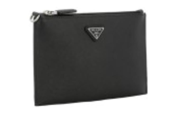 PRADA Cow Leather Clutch Small Size Men's Black