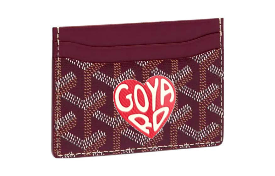 GOYARD Saint-Sulpice Canvas With Leather Card Clip Card Holder Unisex Burgundy & Red Small Heart