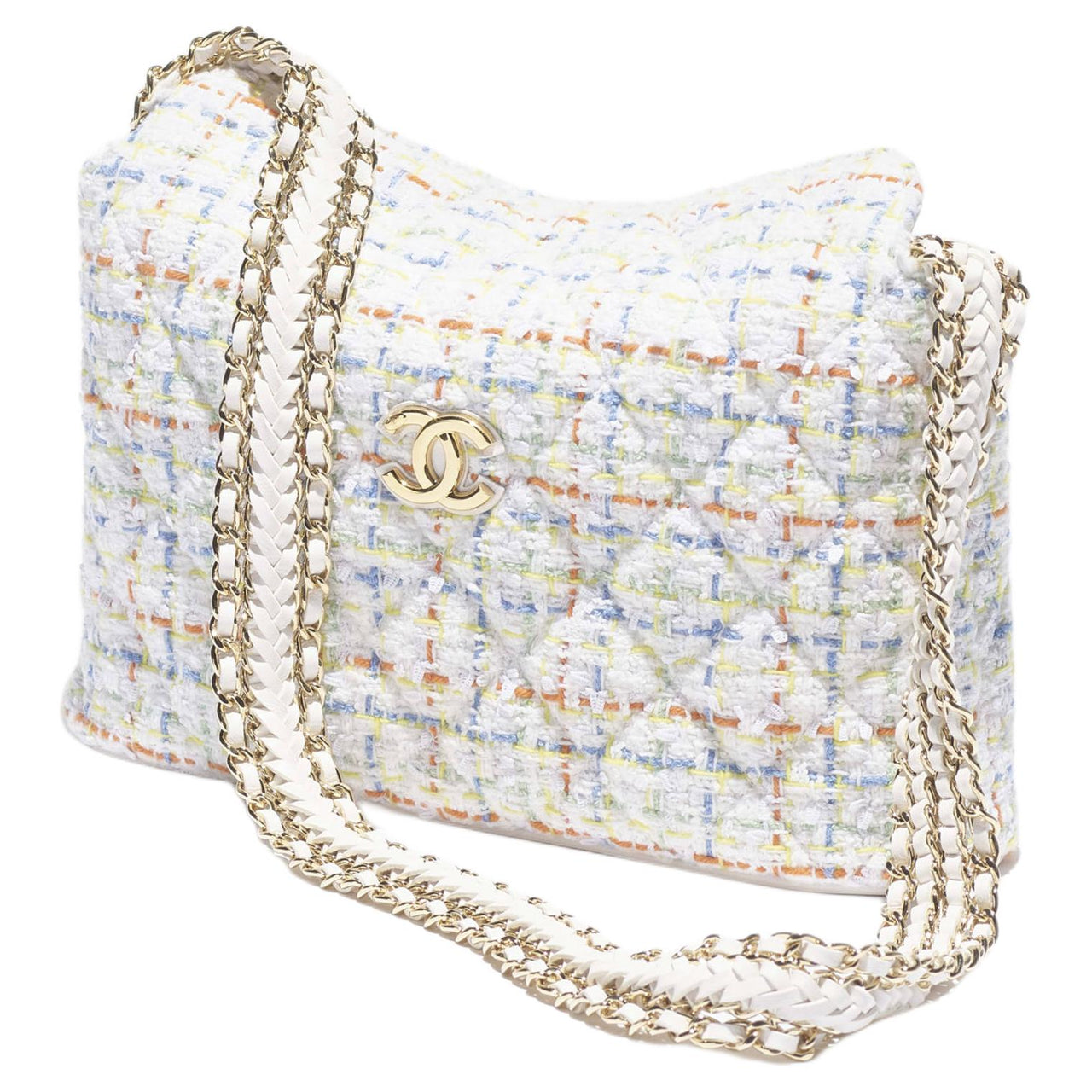 CHANEL Cotton Shoulder Bag Women's White Multicolor