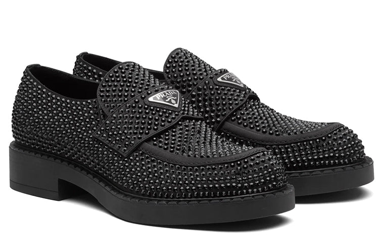 PRADA Chocolate 35mm Crystal Loafer Black Satin