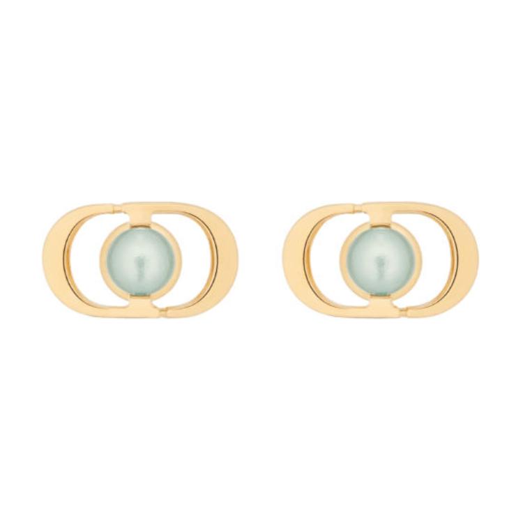 DIOR Metal Resin Bead Earrings Women's Gold/Green