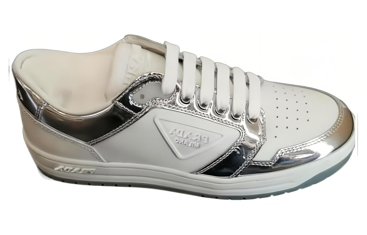 PRADA District Leather Sneakers 'White Silver' Women's