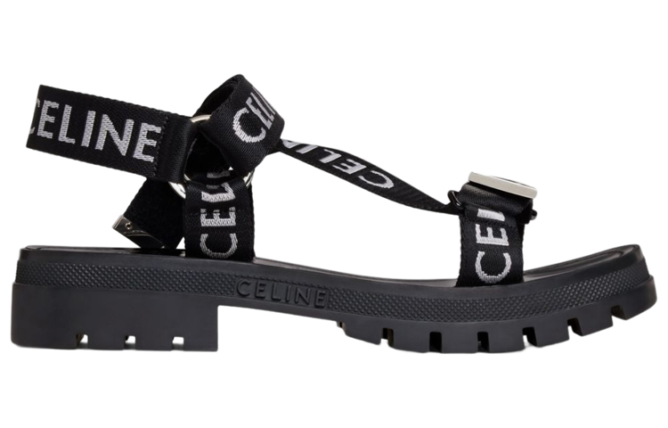 CELINE Leo Strappy Sandal Black White