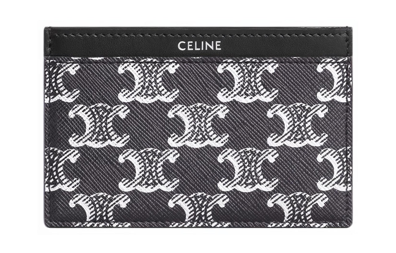 CELINE Cow Leather Card Clip Card Holder Men's Silver/Black