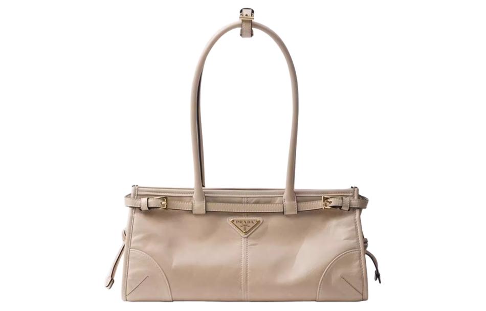 PRADA Cow Leather One Shoulder Handbag Medium Size Women's Travertine