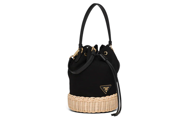 PRADA Canvas Bucket Bag Handbag Women's Tan/Black