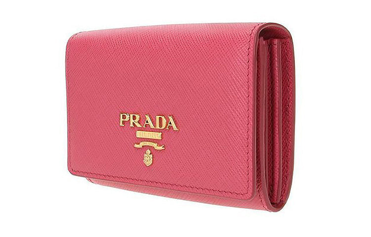PRADA Cow Leather Wallet Women's Pink Peony