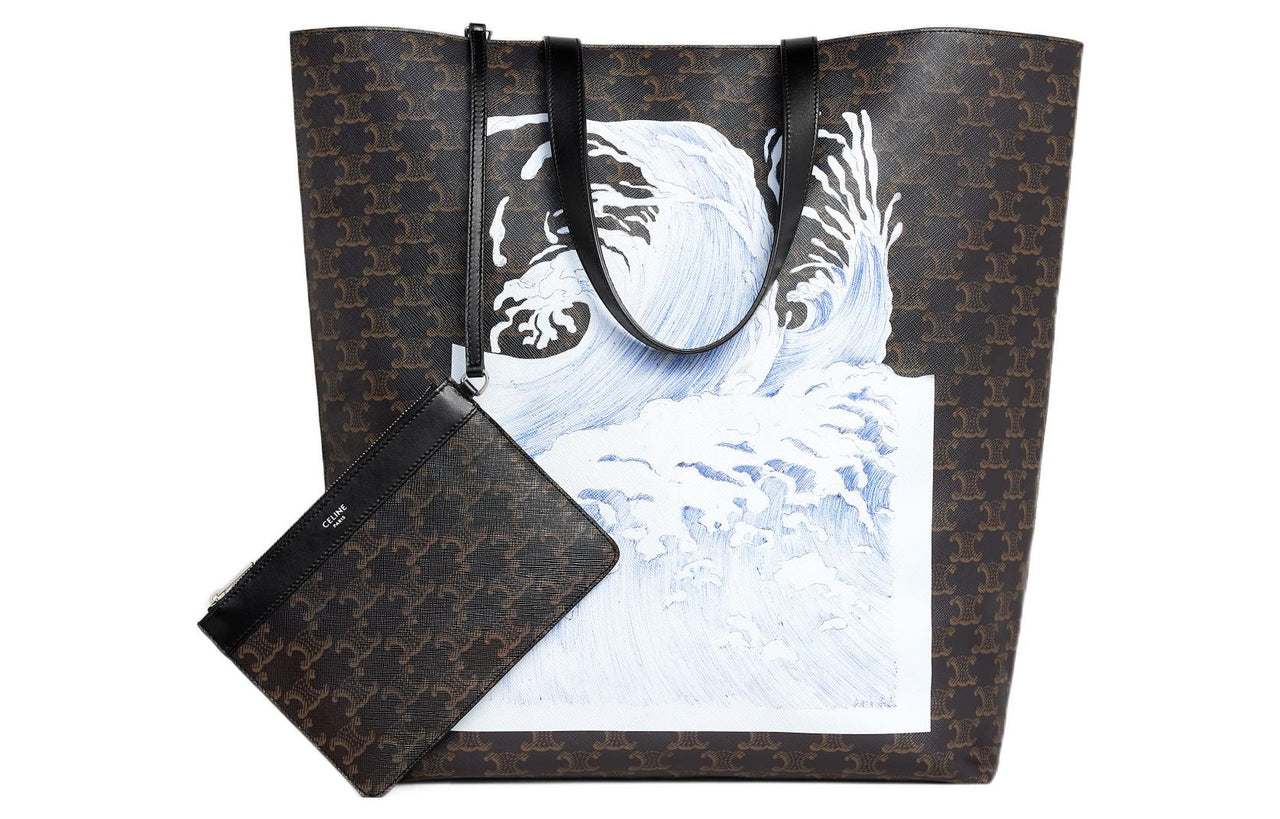 CELINE CELINE X DAVID WEISS Co-branded Series Canvas-paneled Calfskin Trim Tote Bag Shopping Bag Handbag Men's Black