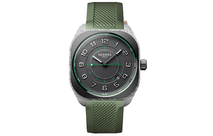 HERMES Wrist Watch Automatic Mechanical Movement Rubber Strap 42mm Black Dial Men's Watches