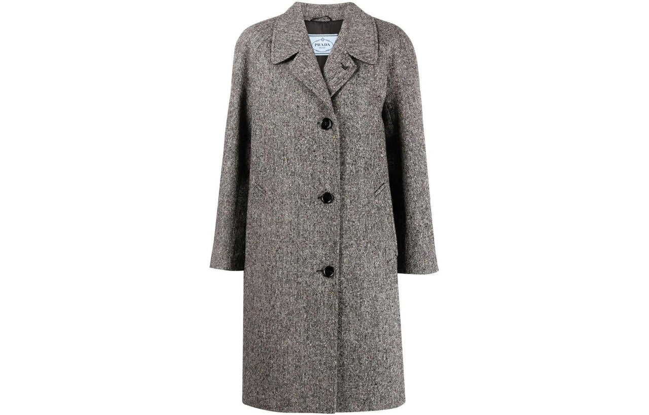 PRADA Donegal Single Breasted Tweed Coat 'Grey'