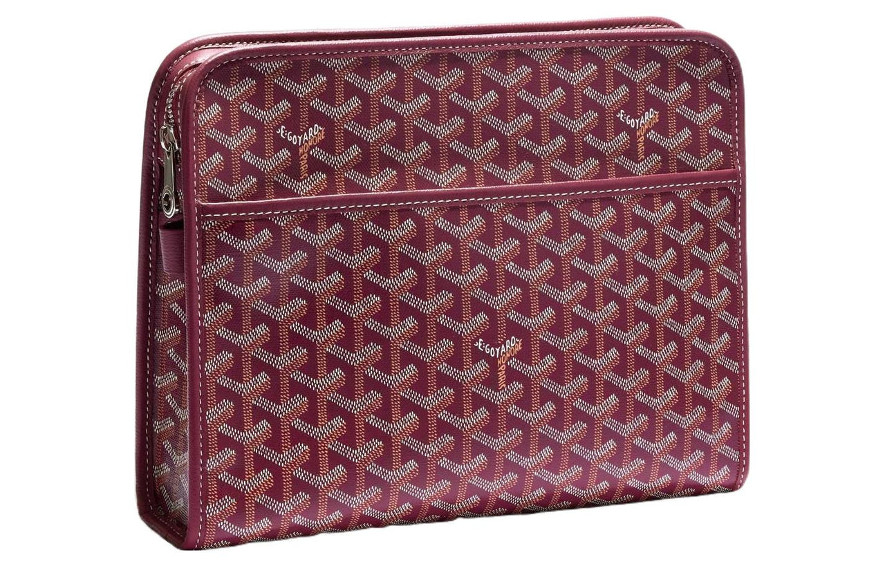 GOYARD JOUVENCE Calfskin Canvas Storage Bags Handheld Toiletry Bags Large Size Unisex Burgundy