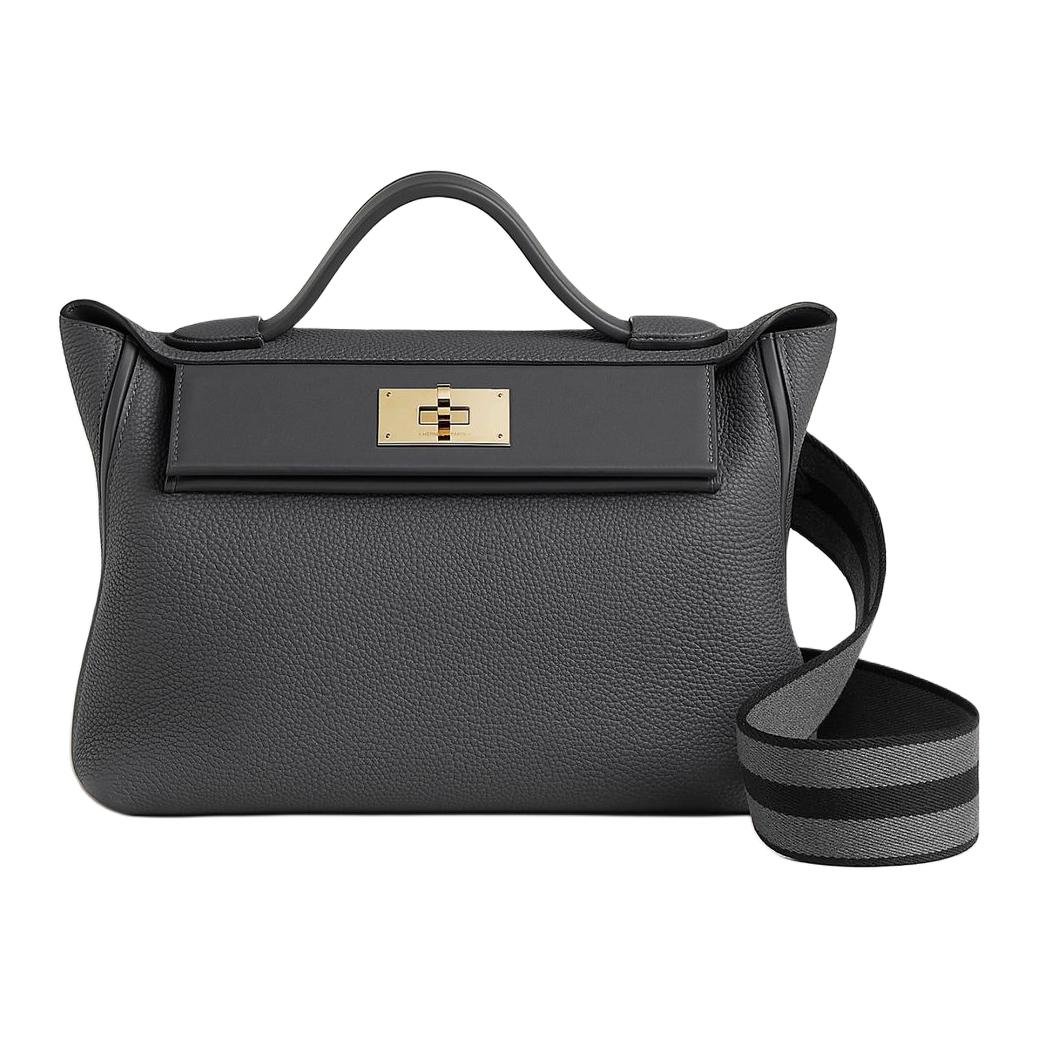 HERMES 24/24 Togo Patchwork Swift Cow Leather Shoulder Bag Crossbody Bag Handbag Women's Mist Gray & Black