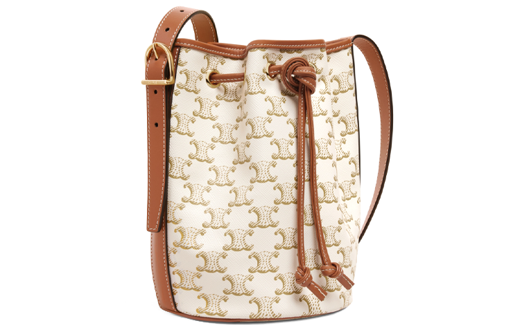 CELINE Cow Leather One Shoulder Handbag Crossbody Bag Small Size Women's White