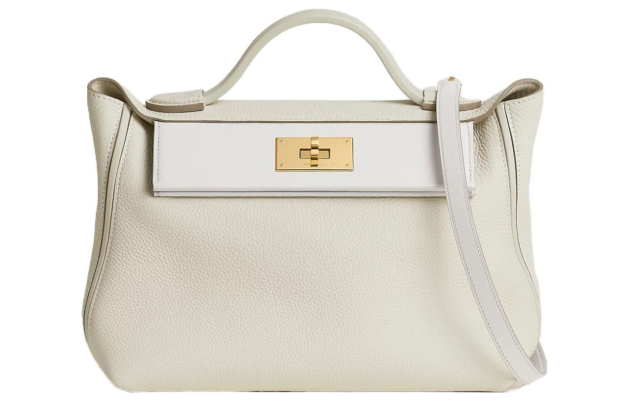 HERMES 24/24 Togo Calfskin With Swift Calfskin One Shoulder Handbags Women's Mushroom White/New White