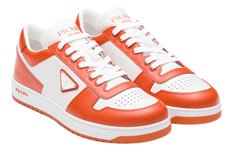 PRADA Downtown Low Top Sneakers Leather White Orange