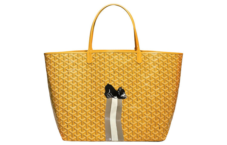 GOYARD Saint Louis Canvas With Calfskin Combo Bag Tote One Shoulder Handbag Large Size Unisex Yellow