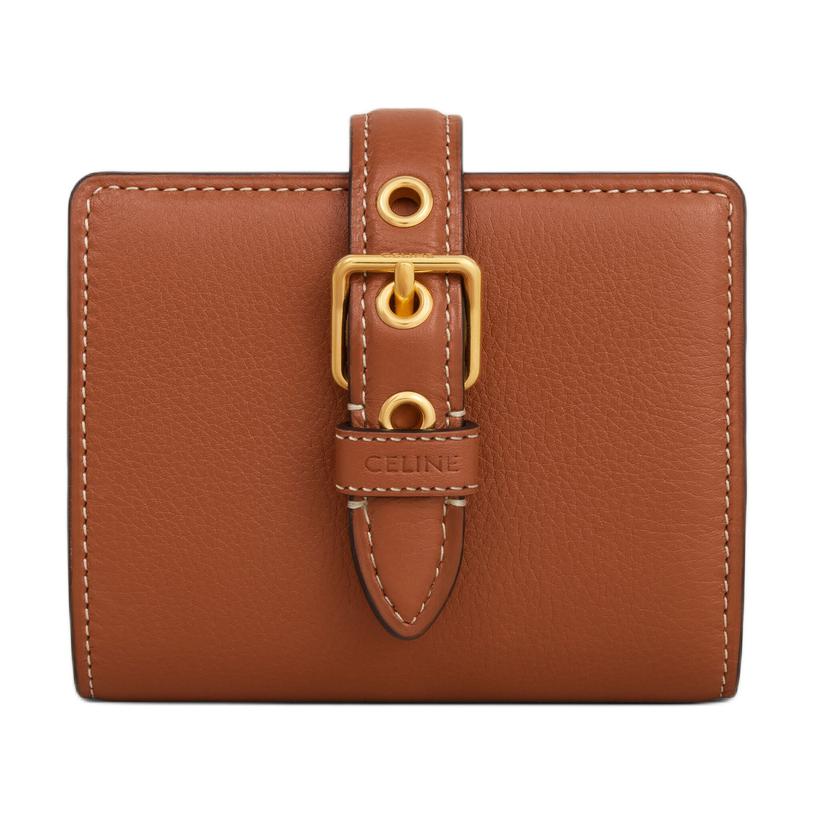 CELINE Cow Leather Wallet Small Size Women's Brown
