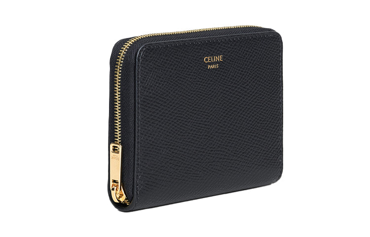 CELINE Cow Leather Card Holder, Coin Purse Women's Black