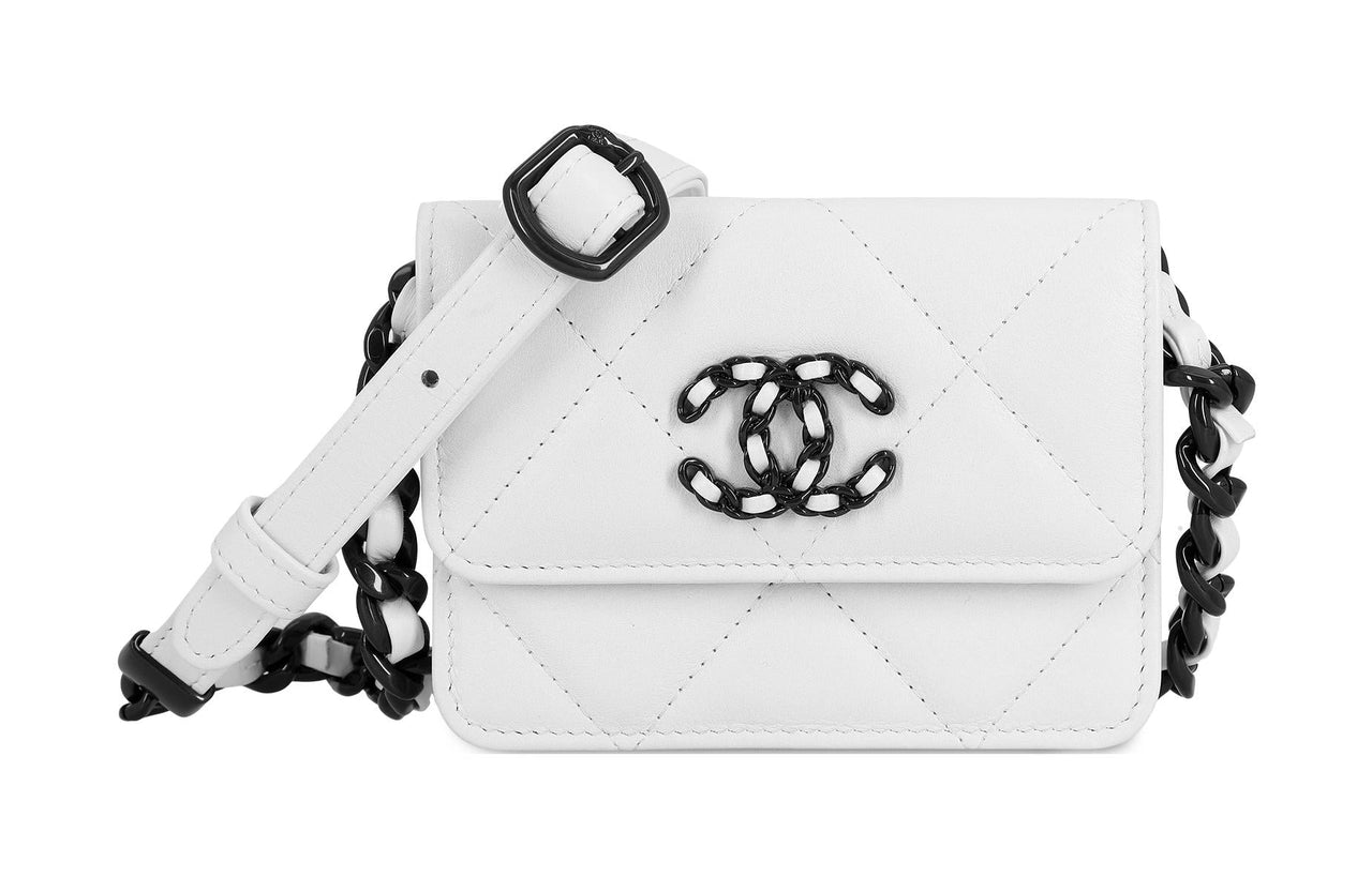 CHANEL 19Bag Lambskin Crossbody Bag Shoulder Bag Card Holder Coin Purse Women's White/Black