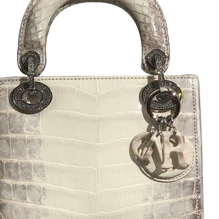 DIOR Lady Dior Crocodile Leather Lady Dior Bag, Shoulder Bag, Crossbody Bag, Handbag Trumpets Women's Gray & White