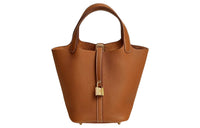 HERMES Picotin Lock Clemence Bullock Leather Basket Bag Handbag Bucket Bag 18 Women's 37 Gold Gold Brown