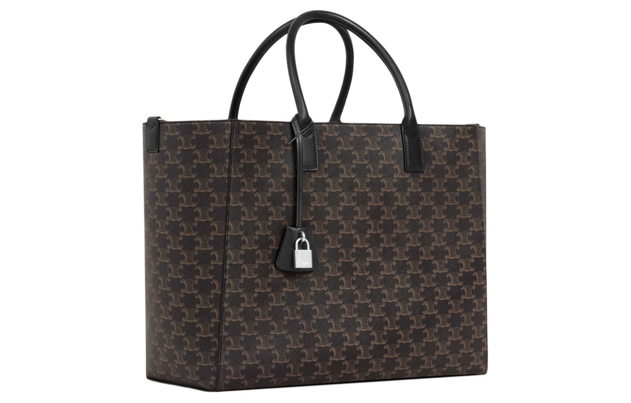 CELINE Cabas Cow Leather Tote Bag, Shopping Bag, Handbag Large Size Men's Black