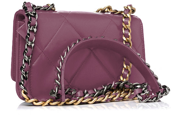CHANEL 19Bag Lambskin Crossbody Bag Shoulder Bag Women's Purple